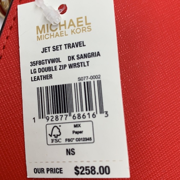 MICHAEL KORS LARGE DOUBLE ZIP WRISTLET WALLET DARK SANGRIA COLOR - Picture 12 of 12